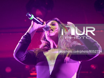 Margherita Vicario singing on stage during the Italian singer Music Concert Margherita Vicario Club Tour 2022 on April 09, 2022 at the New A...