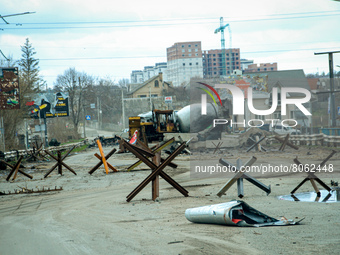 Anti-tank obstacles block the roads throughout Ukraine as the war in the country continues, Ukraine, 11th April, 2022 (