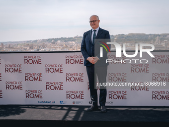  The Mayor of Rome Roberto Gualtieri attends the photocall of the movie ''Power of Rome'' at the Hotel de la Ville  on April 13, 2022 in Rom...
