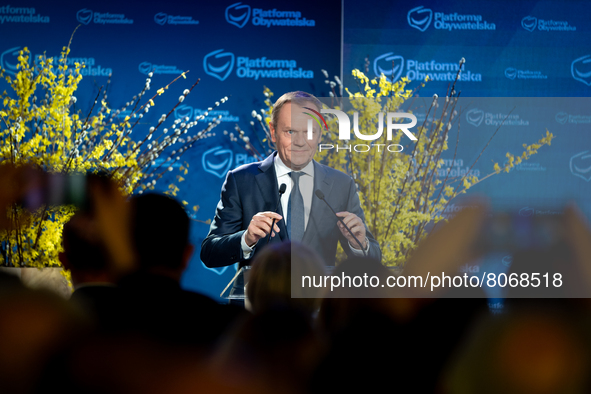 Donald Tusk during the National Council of the Civic Platform (Polish main opposition party) in Warsaw, Poland on April 13,  2022 
