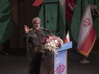 Commander of Iran’s Islamic Revolutionary Guard Corps’ (IRGC) Quds Force, Esmail Qaani, gestures while speaking in a ceremony in the Iranian...