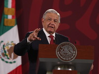 Mexico’s President, Andres Manuel Lopez Obrador, gesticulates while talks during his daily briefing conference at National Palace. In April...
