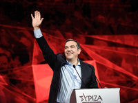 President of SYRIZA, Alexis Tsipras gives a speech at the 3rd conference of SYRIZA at the indoor gym of Tae Kwon Do in Paleo Faliro in Pirae...