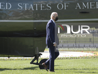 US President Joe Biden arrives to White House from Delaware today on April 11, 2022 at South Lawn/White House in Washington DC, USA. (