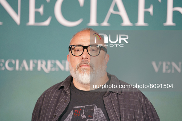 Spanish director Alex de la Iglesia attends the 'Veneciafrenia' photocall at Sony Pictures projection hall on April 18, 2022 in Madrid, Spai...