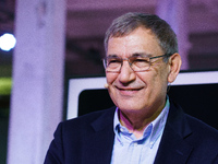 The Turkish writer Orhan Pamuk during a conference at the Matadero in Madrid on April 19, 2022. Spain (
