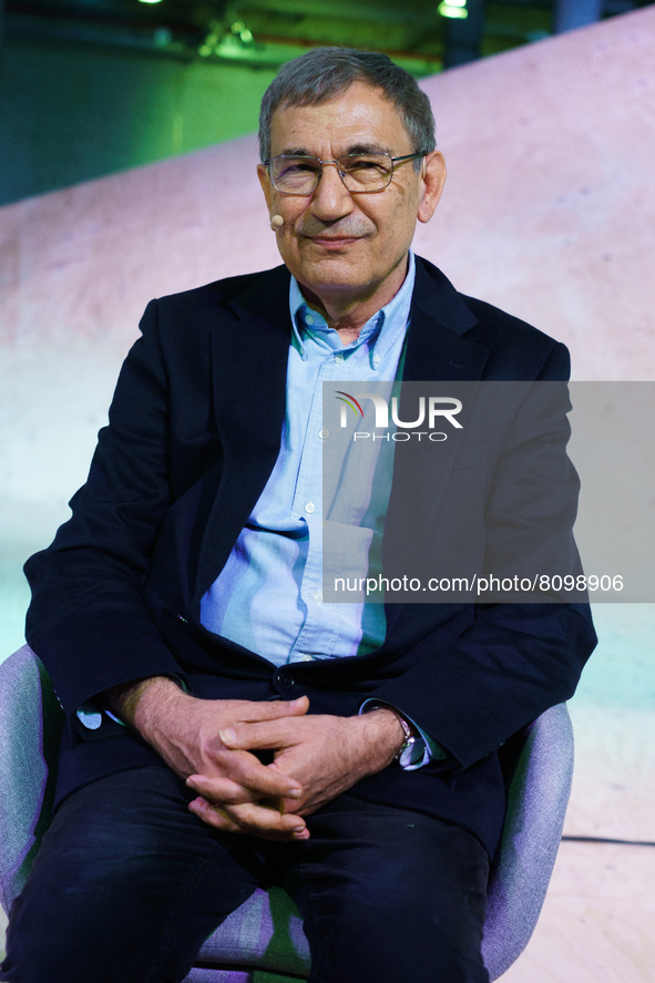 The Turkish writer Orhan Pamuk during a conference at the Matadero in Madrid on April 19, 2022. Spain 