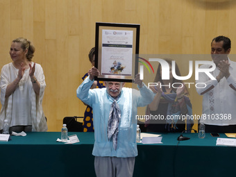 Alberto de la Rosa, founder of Son Jarocho Tlen Huicani, in a ceremony receives a recognition as an outstanding Veracruzano  at the San Laza...