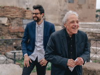 Director Abel Ferrara and poet Gabriele Tinti attend the reading by Abel Ferrara of Gabriele Tinti's poems at Foro Romano on April 19, 2022...