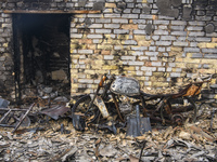 Residental house with garage destroyed during Russia's invasion of Ukraine, in Moshchun, Ukraine April 22, 2022 (