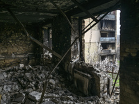View of destroyed flat in the Residential building destroyed during Russia's invasion of Ukraine in Hostomel, Ukraine April 22, 2022. (