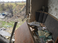 View of destroyed living room in the Residential building destroyed during Russia's invasion of Ukraine in Hostomel, Ukraine April 22, 2022....