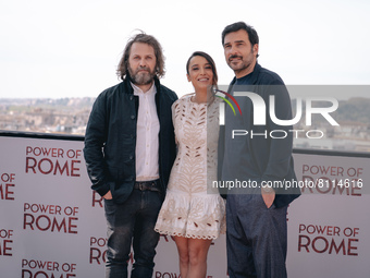 Giovanni Troilo (L), Edoardo Leo, and Giorgia Spinelli attend the photocall of the movie 
