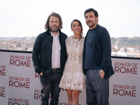 Giovanni Troilo (L), Edoardo Leo, and Giorgia Spinelli attend the photocall of the movie 