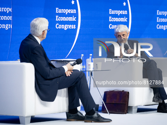 Member of the European Parliament Jerzy Buzek, Former Prime Minister of Slovakia Mikulas Dzurinda during the European Economic Congress in K...