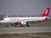 Air Arabia Airbus A320 aircraft as seen taxiing ready to depart for a steep takeoff from Kathmandu KTM Tribhuvan International Airport, capi...