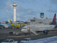 DELTA Airline, Viva Airline and TUI Airline planes seen at Cancun International Airport.
On Monday, 25 April 2022, in Cancun International A...