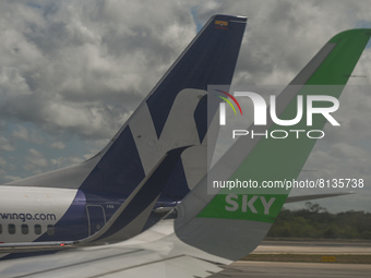SKY Airline and WINGO Airline planes seen at Cancun International Airport.
On Monday, 25 April 2022, in Cancun International Airport, Cancun...