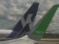 SKY Airline and WINGO Airline planes seen at Cancun International Airport.
On Monday, 25 April 2022, in Cancun International Airport, Cancun...