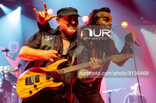 Ghigo Renzulli and Piero Pelu' during the Music Concert Litfiba - Ultimo Girone 1980-2022 on April 26, 2022 at the Gran Teatro Geox in Padov...