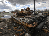 Destroyed tank in Kolychivka village, Chernihiv area, April 27, 2022. (