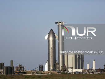 Starship 20 sits at the South Texas launch site in Boca Chica near Brownsville, Texas as SpaceX awaits the outcome of an FAA environmental r...