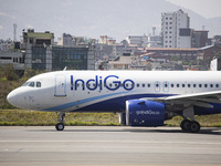 Indigo Airbus A320neo aircraft as seen on the runway and taxiway taxiing for departure at Kathmandu Tribhuvan International Airport. The mod...