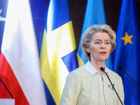 President of the European Commission Ursula von der Leyen is seen at the High-Level International Donor's Conference for Ukraine at the Nati...