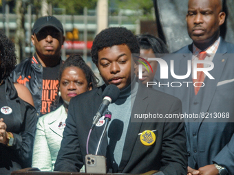 Zion Sykes from PA Youth Vote during a press conference to update Philadelphians on the status of May 17,  2022, primary elections in the ci...