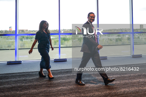 Conservative leadership candidate Pierre Poilievre with wife Anaida Poilievre arrive at the Conservative Party of Canada English leadership...