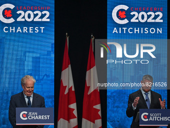 Conservative leadership candidates (L-R)  Jean Charest and Scott Aitchison, during the Conservative Party of Canada English leadership debat...
