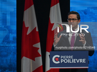 Conservative leadership candidate Pierre Poilievre during the Conservative Party of Canada English leadership debate, at Edmonton Convention...
