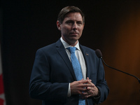 Conservative leadership candidate Patrick Brown answers journalists' questions at the end of the Conservative Party of Canada English leader...