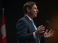 Conservative leadership candidate Patrick Brown answers journalists' questions at the end of the Conservative Party of Canada English leader...