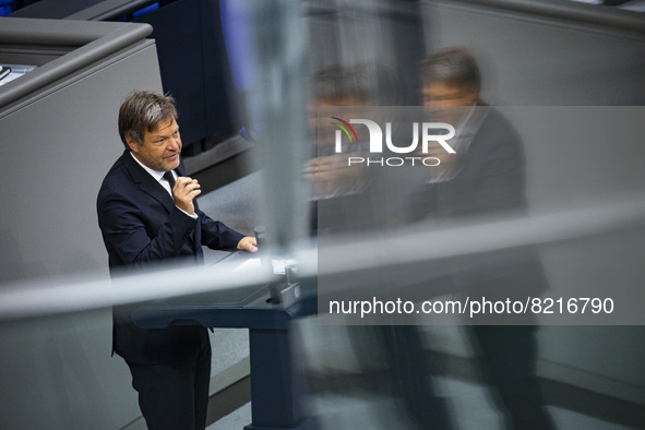 German Minister for Economy and Energy and Vice-Chancellor Robert Habeck speaks in Bundestag in Berlin, Germany on May 12, 2022. 