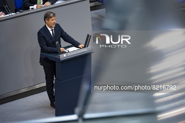 German Minister for Economy and Energy and Vice-Chancellor Robert Habeck speaks in Bundestag in Berlin, Germany on May 12, 2022. 