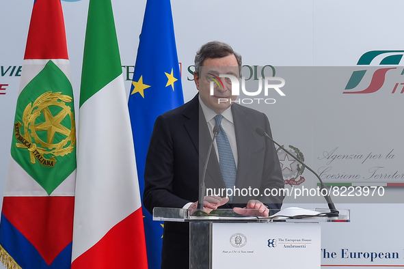 Italian Prime Minister Mario Draghi speaks to members of the Forum at the 1st edition of ”Verso Sud” organized by the European House - Ambro...