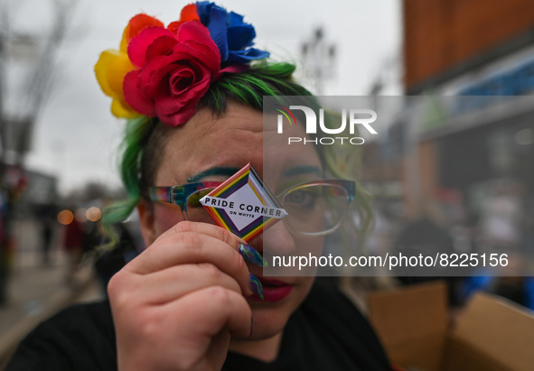 An activist holds a sign 'Pride Corner On Whyte'.
More than 100 local LGBTQ2S + supporters gathered Friday evening at the southeast corner o...