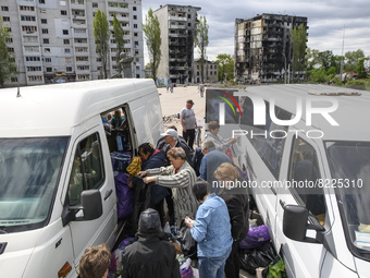Local residents receive humanitarian aid, amid russia continue war In Ukraine, in the Borodianka town, Kyiv area, Ukraine May 13, 2022 (