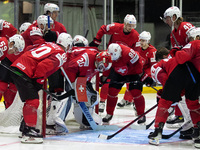 Team Swiss before start of the game 
©IIHF2022  during the Ice Hockey World Championship - Switzland vs Italy on May 14, 2022 at the Ice Ha...