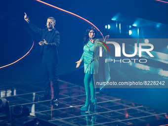 Laura Pausini and Alessandro Catelan during the Eurovision Song Contest Grand Final on 14 May 2022 at Pala Olimpico, Turin, Italy. Photo Nde...