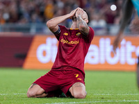 Lorenzo Pellegrini of AS Roma looks dejected during the Serie A match between AS Roma and Venezia Fc on May 14, 2022 in Rome, Italy.  (