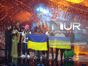 Kalush Orchestra (Stefani?) Ukraine The winners of he Eurovision Song Contest Grand Final on 14 May 2022 at Pala Olimpico, Turin, Italy. Pho...