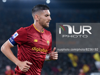 Lorenzo Pellegrini of AS Roma looks on during the Serie A match between AS Roma and Venezia Fc on May 14, 2022 in Rome, Italy.  (