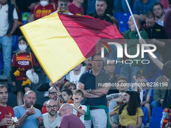 Supporters of AS Roma during the Serie A match between AS Roma and Venezia Fc on May 14, 2022 in Rome, Italy.  (
