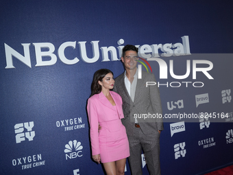 NEW YORK, NEW YORK - MAY 16: Sarah Hyland and Wells Adams attend the 2022 NBCUniversal Upfront at Mandarin Oriental Hotel on May 16, 2022 in...