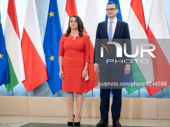 Hungarian President Katalin Novak meets Polish Prime Minister Mateusz Morawiecki at the Chancellery in Warsaw, Poland on May 17, 2022 (