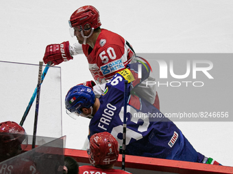 BAU Mathias (Denmark)
FRIGO Luca (Italy)  during the Ice Hockey World Championship - Italy vs Denmark on May 17, 2022 at the Ice Hall in He...