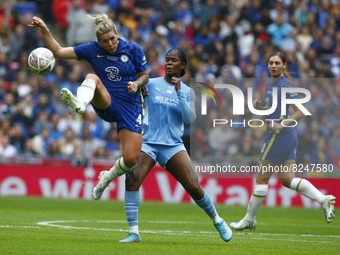 LONDON, ENGLAND - MAY 15:L-R Chelsea Women Millie Bright and Khadija Shaw of Manchester City WFC during Women's  FA Cup Final between Chelse...