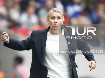 LONDON, ENGLAND - MAY 15:Chelsea Women Head Coach Emma Hayes during Women's  FA Cup Final between Chelsea Women and Manchester City Women  a...